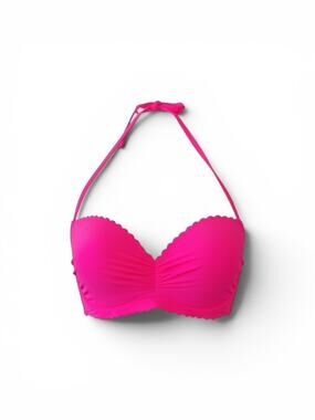 Victoria's Secret Hot Pink Ruched Scalloped Padded Halter Bikini Top 32DD